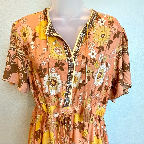 Boheme 60s Vibe Mustard Prairie Dress - Picture 5 of 9
